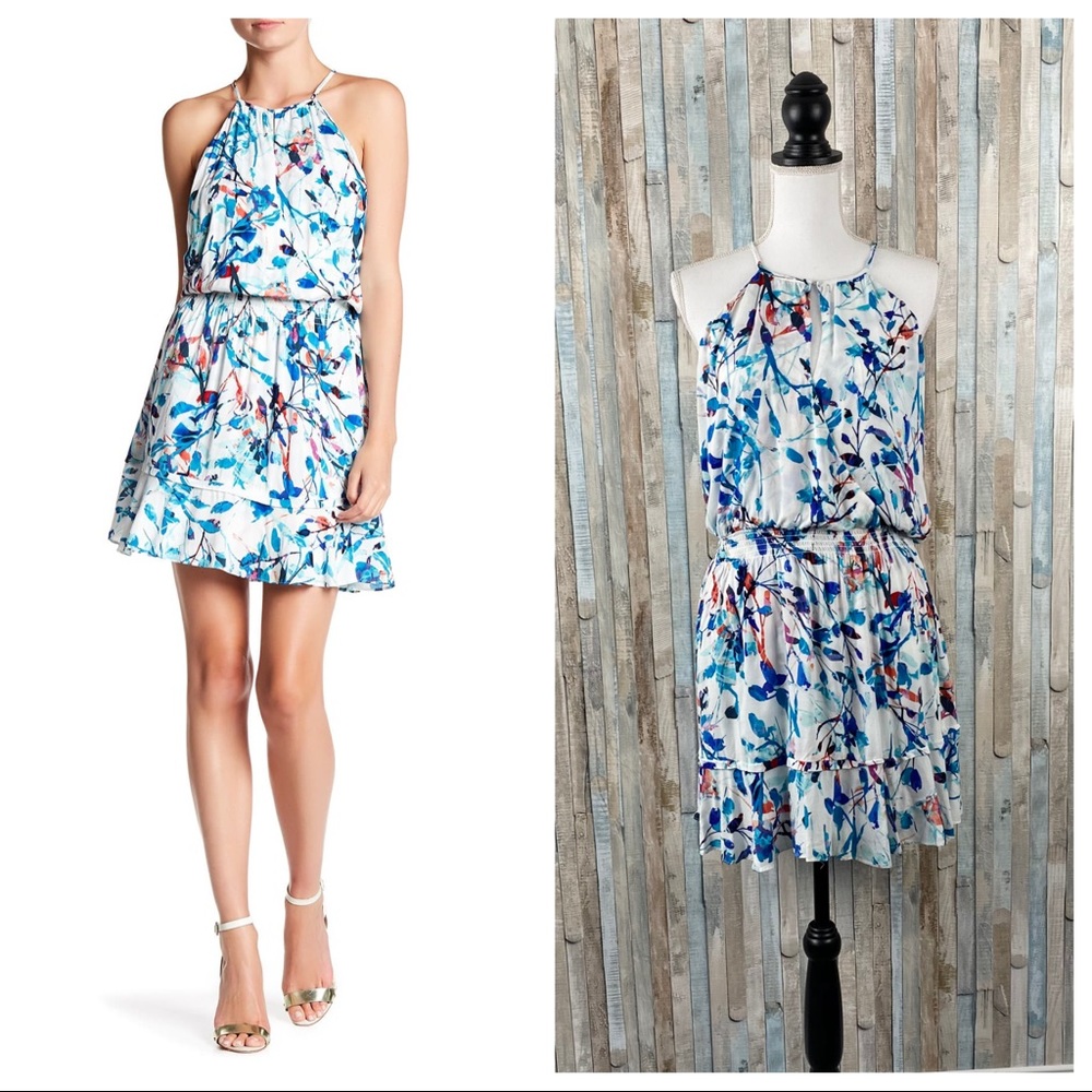 Parker M Ruffled Halter Mini Blouson Dress